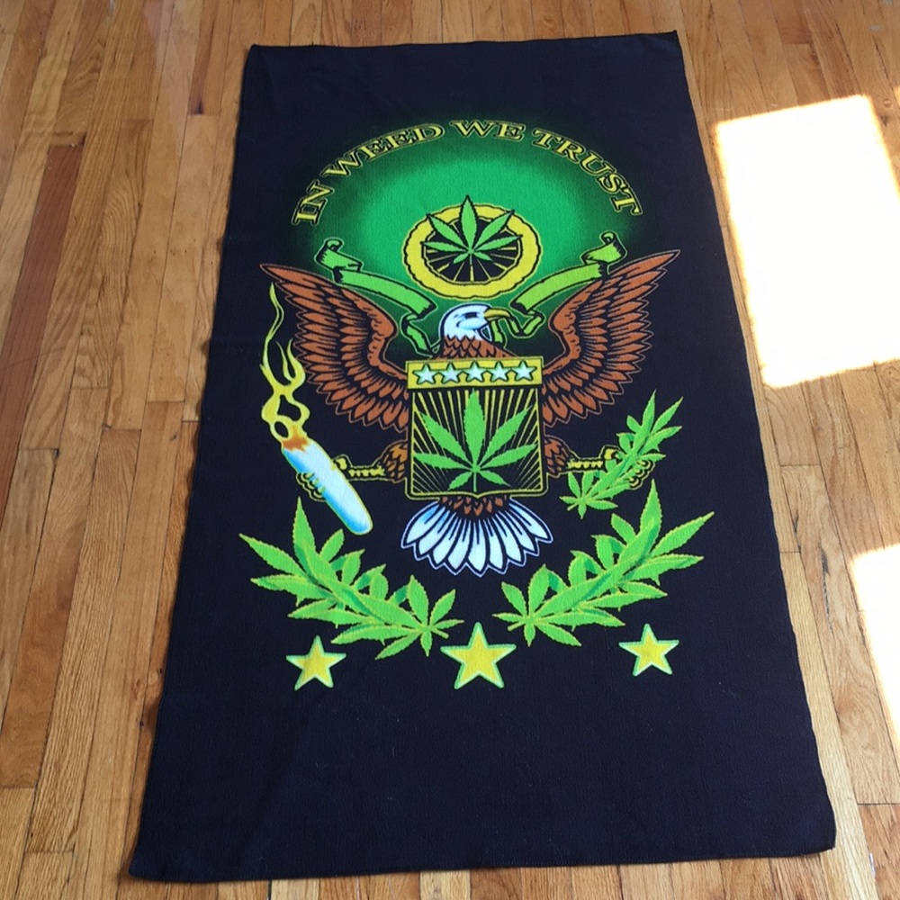 In Weed We Trust beach towel